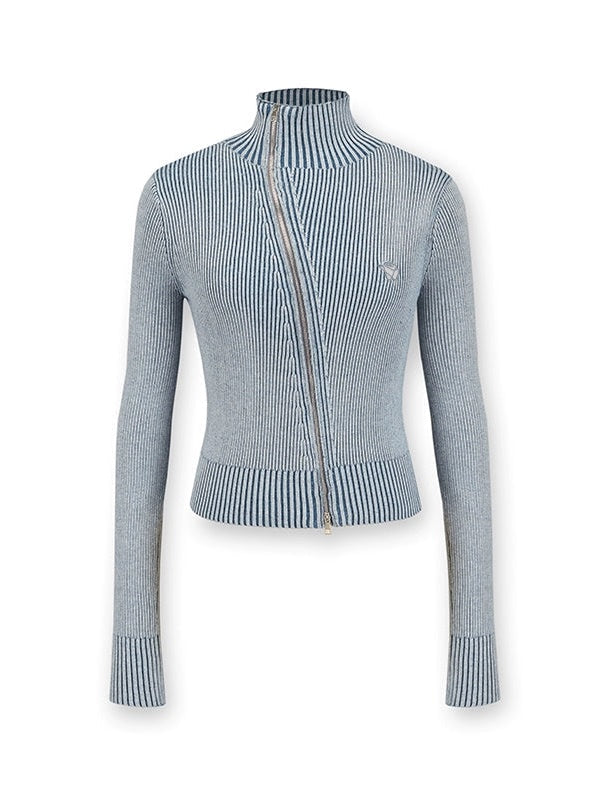 Denim Washed Slim Knitted Cardigan