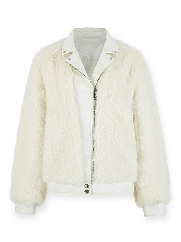 Leather Lapel Long Hair Eco-friendly Fur Jacket