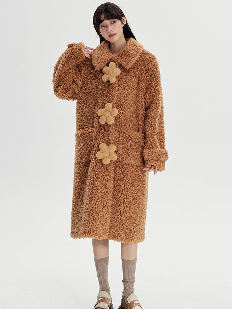 Three-dimensional Flower Fake Fur Coat