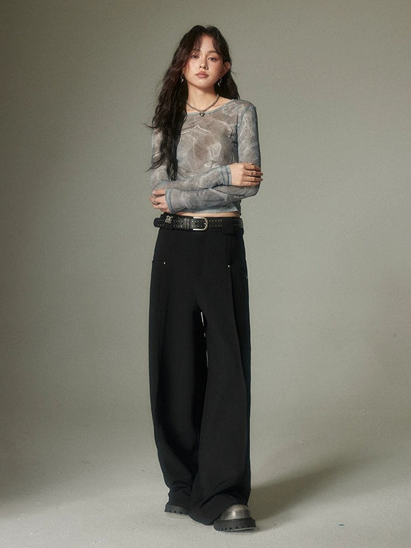 Solid Color Rivet Wide-leg Pants