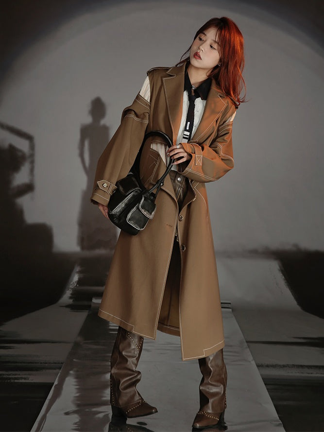 Fake Two-piece Lapel Long Coat