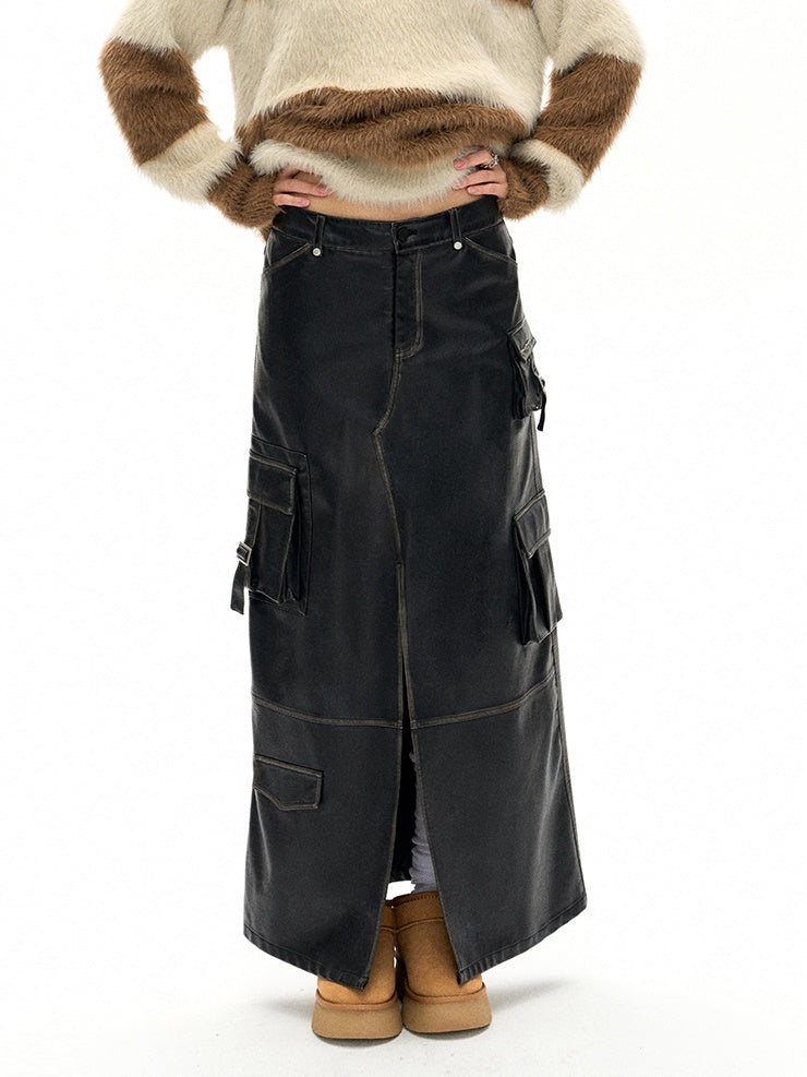 Old Polished PU Leather Skirt