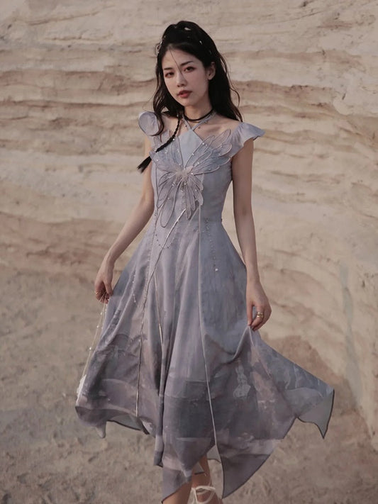 Niche Butterfly Lace Suspender Dress & Sheer Shirt