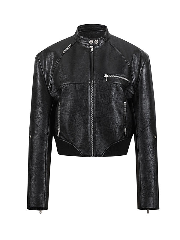 Three-dimensional Shoulder Wide Waist Leather Jacket