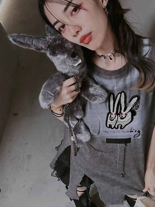 Bunny Length T-Shirt ＆ Black Lace Set-up