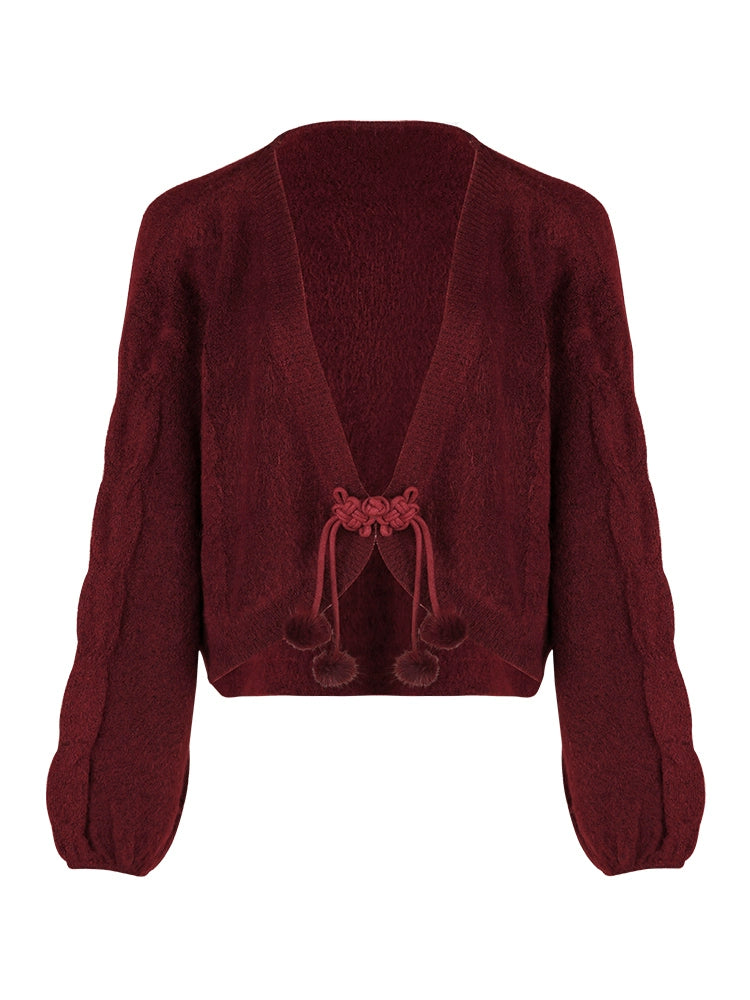 Chinese Style Ball Buckle Twist Knitted Cardigan