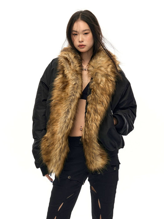 Big Fur Collar Wide Flight Jacket