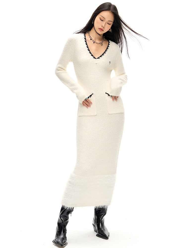 Elegance V-neck Slim Knitted Dress