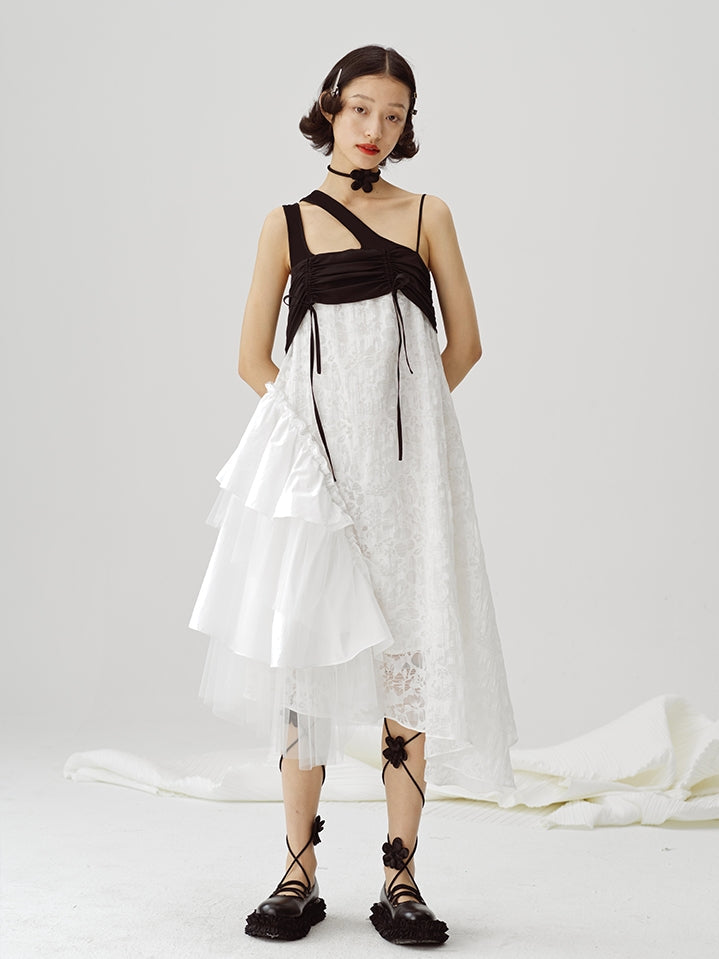 Black And White Irregular Suspender Dress