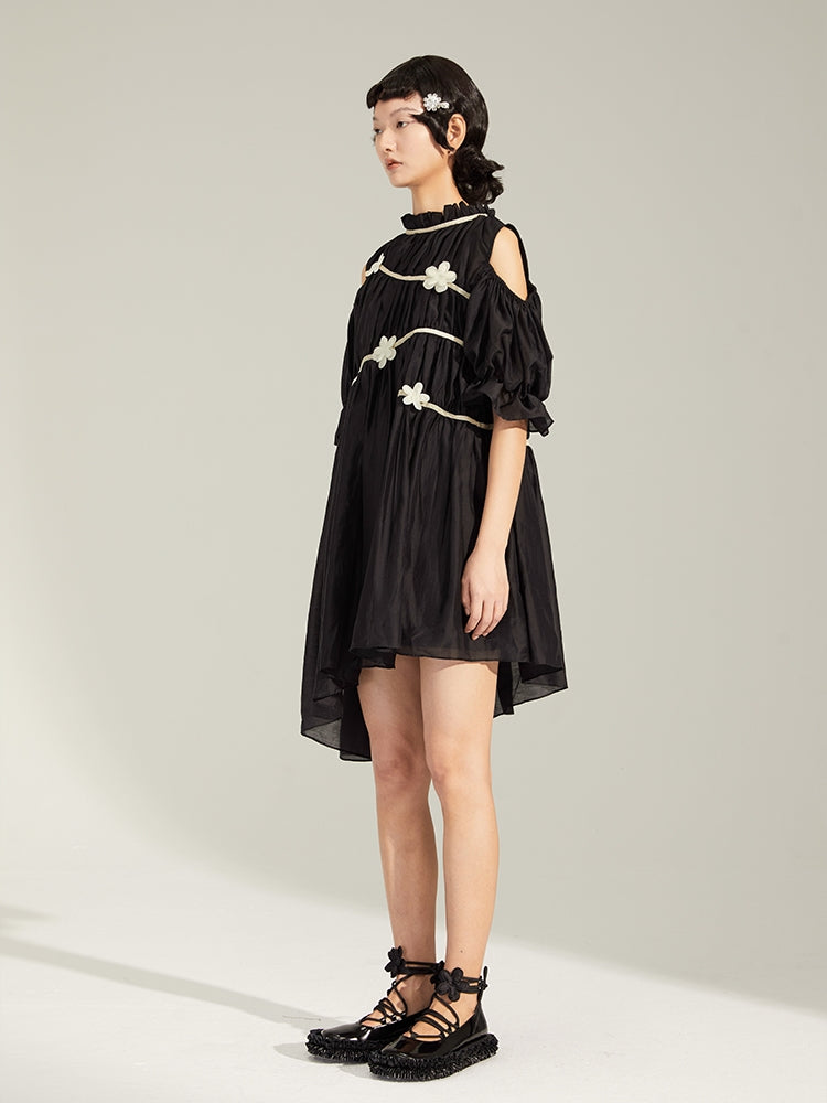 Embossed Flower Off-the-shoulder Dress