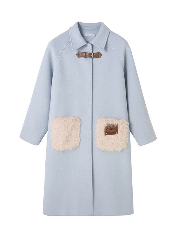 Fluffy Contrasting Pocket Coat