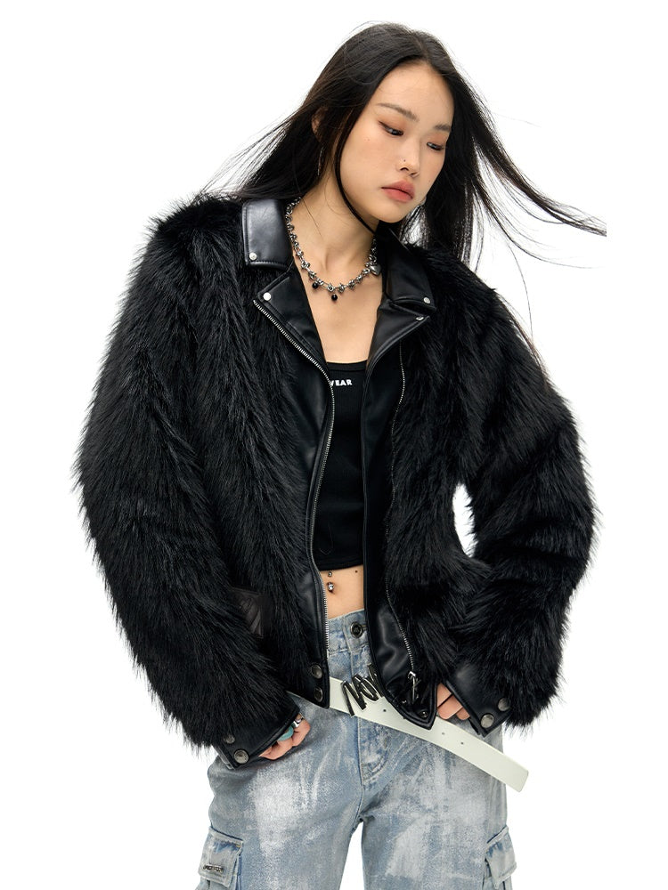 Leather Lapel Eco-friendly Fur Short Coat