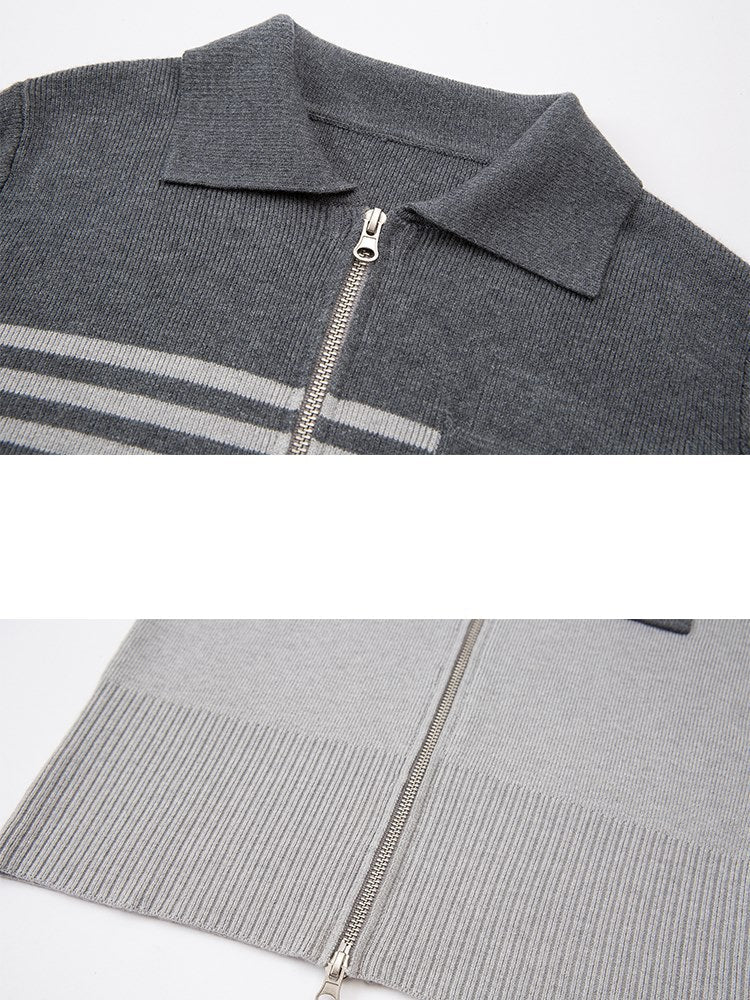 Double Zip Polo Collar Cardigan