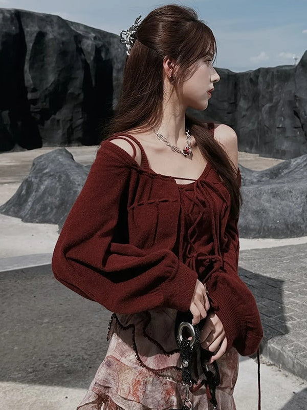 Knitted Camisole ＆ Short Cardigan Set-up