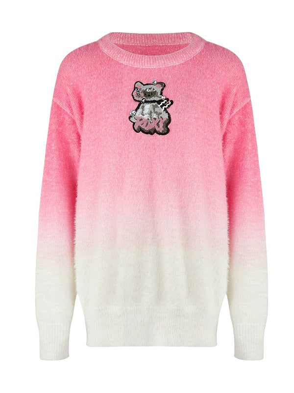 Gradient Embroidered Cat Sweater