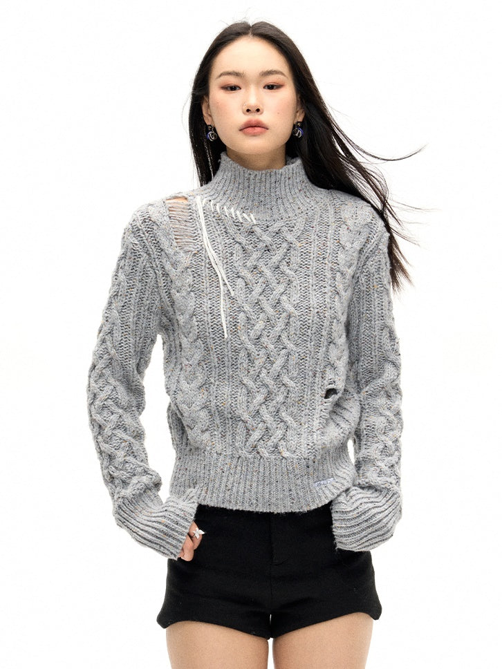 Bottle-Neck Hollow Twist Sweater