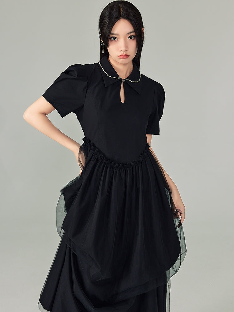 Solid Color Shirt Collar Dress