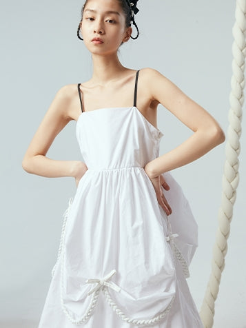 Irregular Drape Hem Braided Mesh Slip Dress