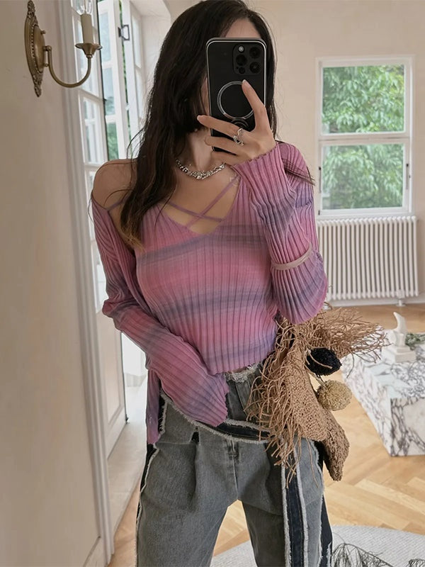 Gradient Fake Two-Piece Knit Top