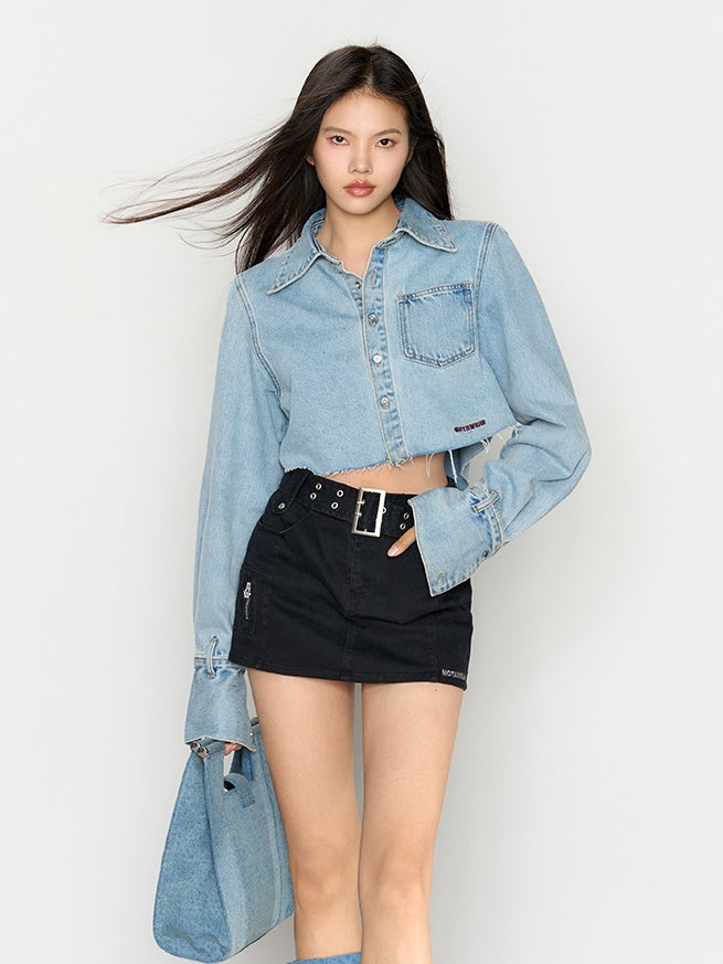 Wash Color Denim Shirt Jacket