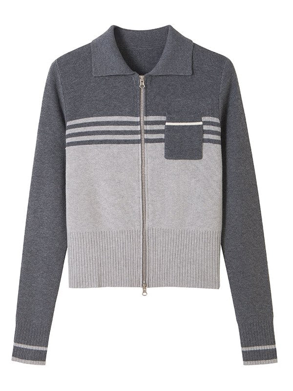 Double Zip Polo Collar Cardigan