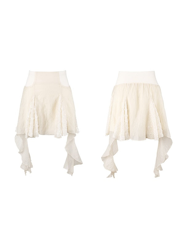 Frill Stitch Sleeveless Top ＆ Irregular Flare Skirt