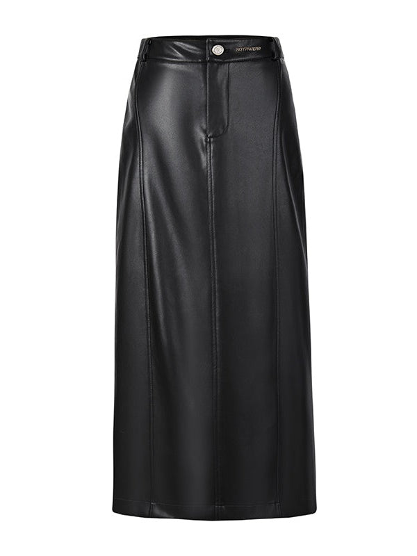 Slits Micro-elastic Leather Skirt