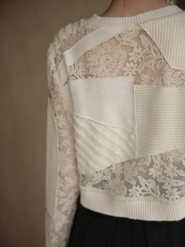 Embroidered Lace Stitch Pullover ＆ Removable Sleeve Corset Top