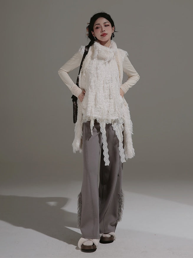 Fairy Plush Lace Scarf Vest Set