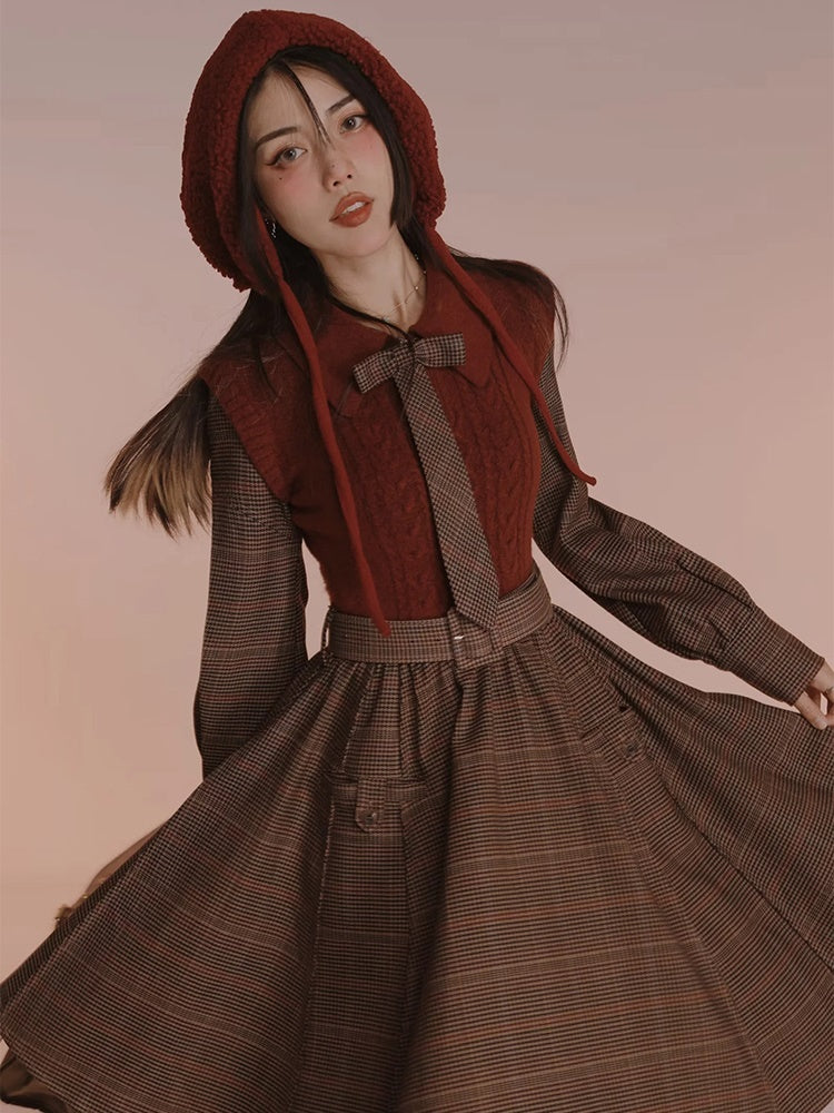 British Style Fake Two Woolen Dress