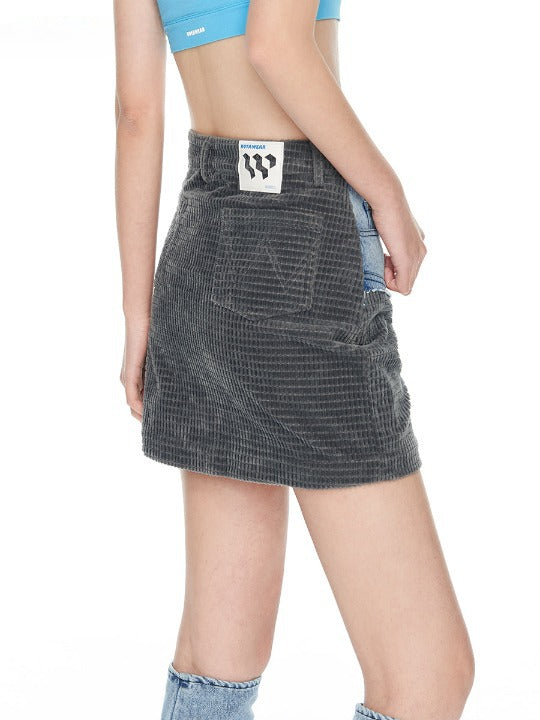 Washed Denim Paneled Skirt