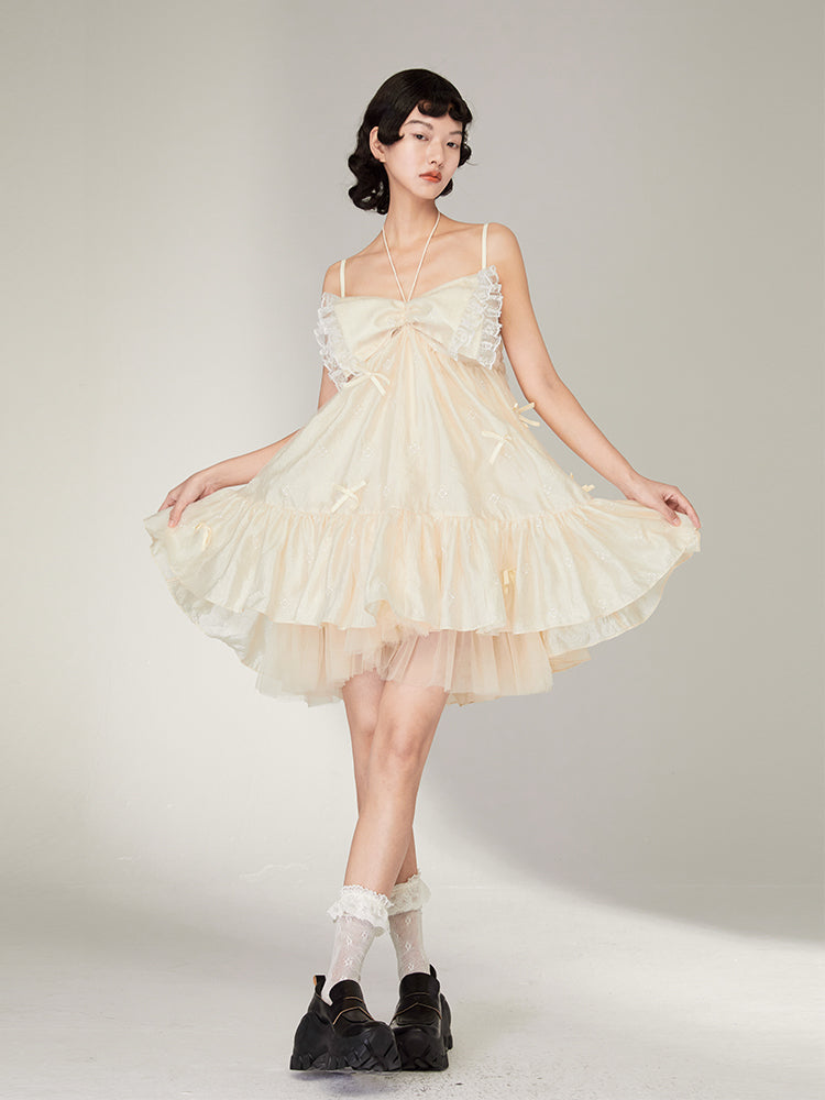 Bow Lace Girl Sling Dress