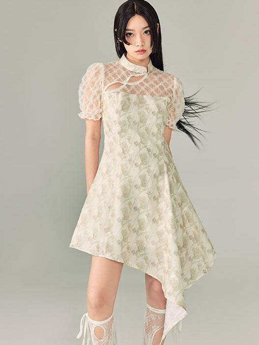 Jacquard Cheongsam Irregular Dress