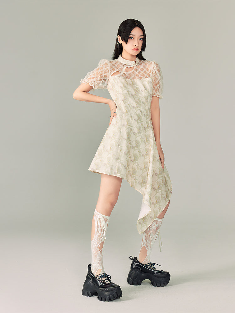 Jacquard Cheongsam Irregular Dress